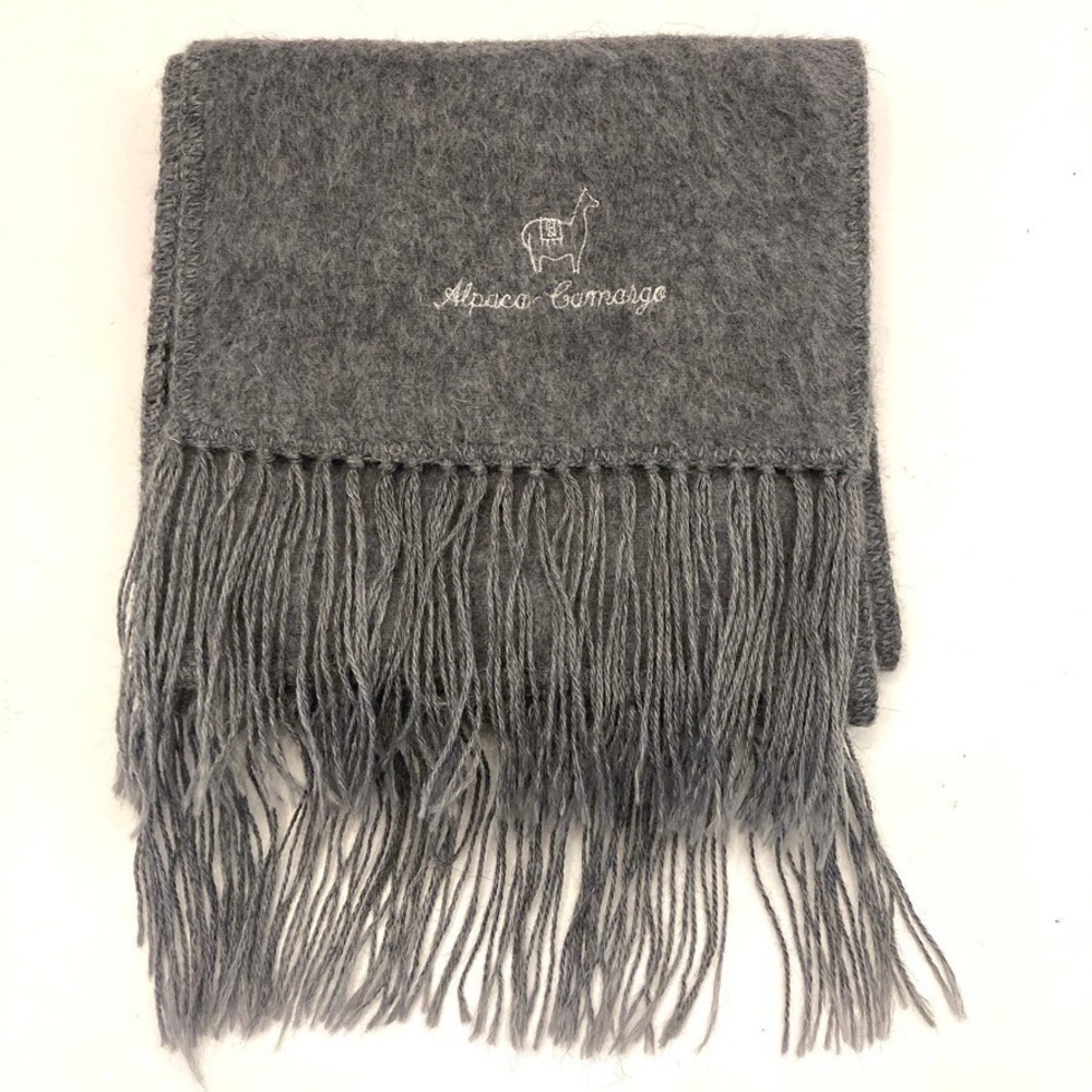 Alpaca Camargo Scarf Gray Wool Fringe 67" Long 8.75" Wide Made in Peru